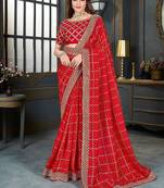 red bandhani printed embroidered zari saree