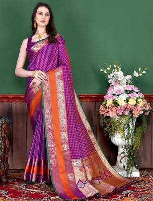 Pink woven design zari silk blend banarasi saree 1