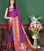 Pink woven design zari silk blend banarasi saree