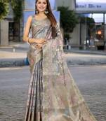 grey woven design zari banarasi saree