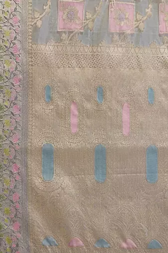 grey woven design zari banarasi saree