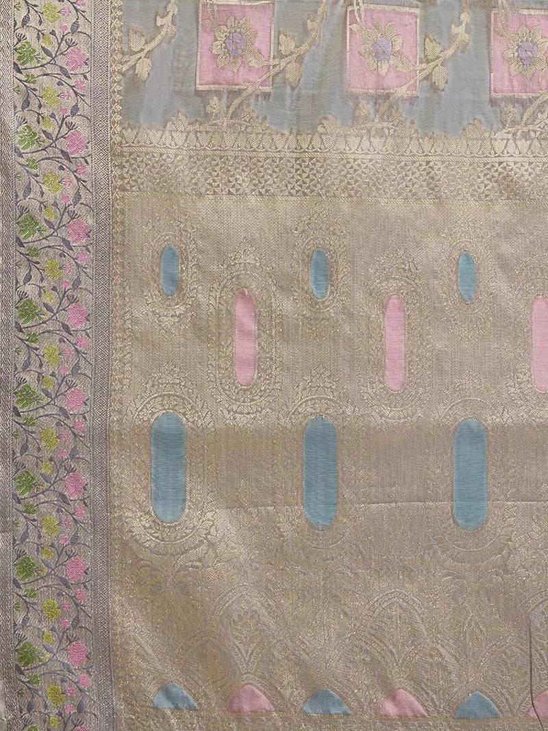grey woven design zari banarasi saree