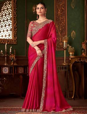 pink sequinned party wear saree 1
