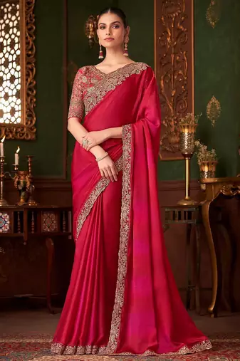 pink sequinned party wear saree