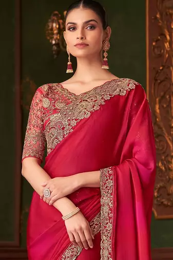 pink sequinned party wear saree