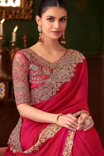 pink sequinned party wear saree