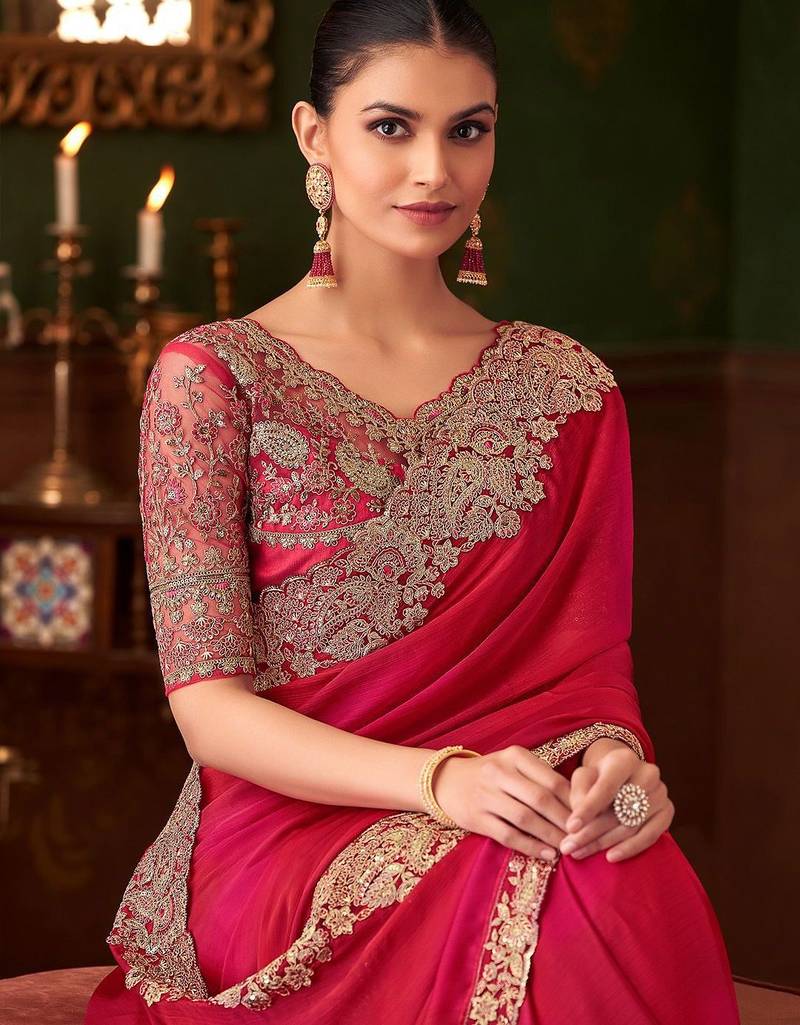 pink sequinned party wear saree