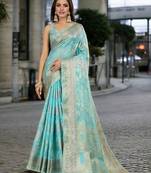 blue woven design zari organza banarasi saree
