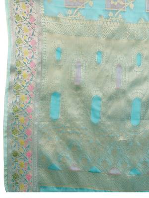 blue woven design zari organza banarasi saree 5