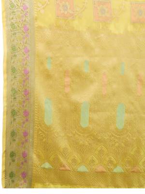 yellow woven design zari organza banarasi saree 5