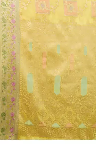 yellow woven design zari organza banarasi saree