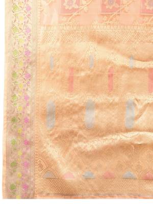peach woven design zari organza banarasi saree 5