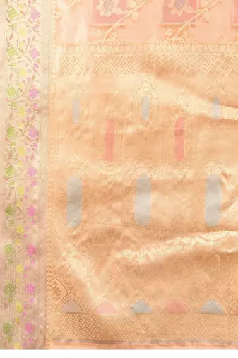 peach woven design zari organza banarasi saree