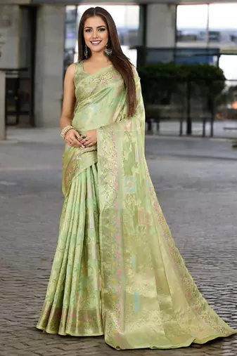 Pink pink & gold-toned floral zari silk blend paithani saree
