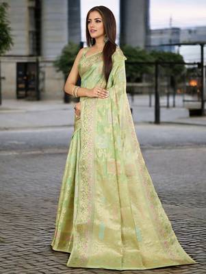 Pink pink & gold-toned floral zari silk blend paithani saree 2