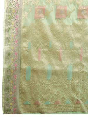 Pink pink & gold-toned floral zari silk blend paithani saree 5