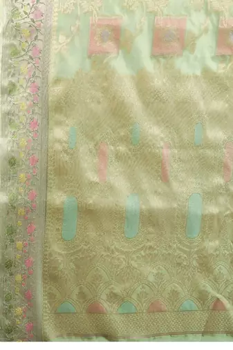 Pink pink & gold-toned floral zari silk blend paithani saree