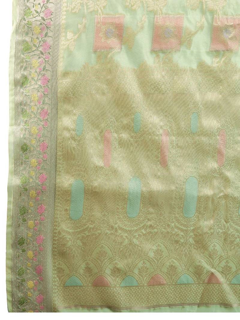 Pink pink & gold-toned floral zari silk blend paithani saree