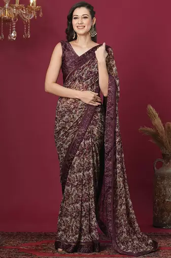magenta floral printed pure georgette saree