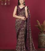 magenta floral printed pure georgette saree