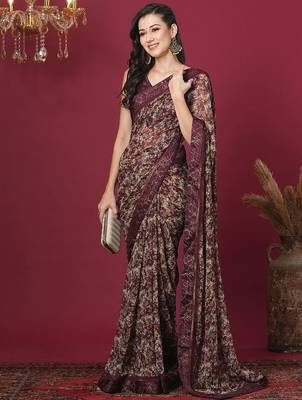 magenta floral printed pure georgette saree 2