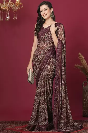 magenta floral printed pure georgette saree