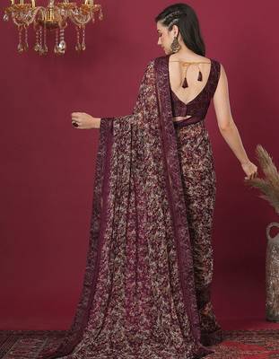 magenta floral printed pure georgette saree 3