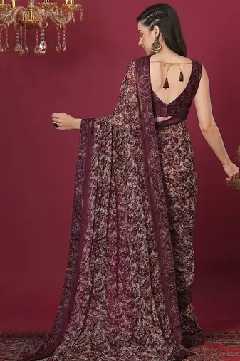 magenta floral printed pure georgette saree
