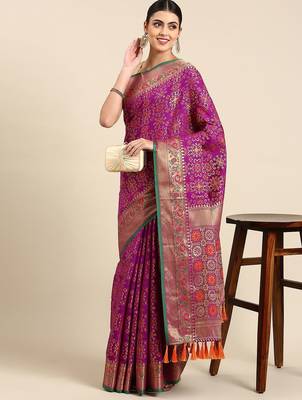 purple ethnic motifs zari silk blend patola saree 1