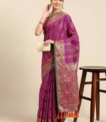 purple ethnic motifs zari silk blend patola saree