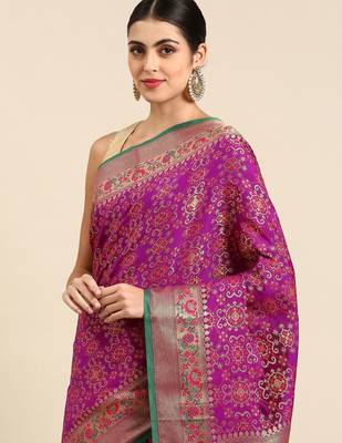 purple ethnic motifs zari silk blend patola saree 2
