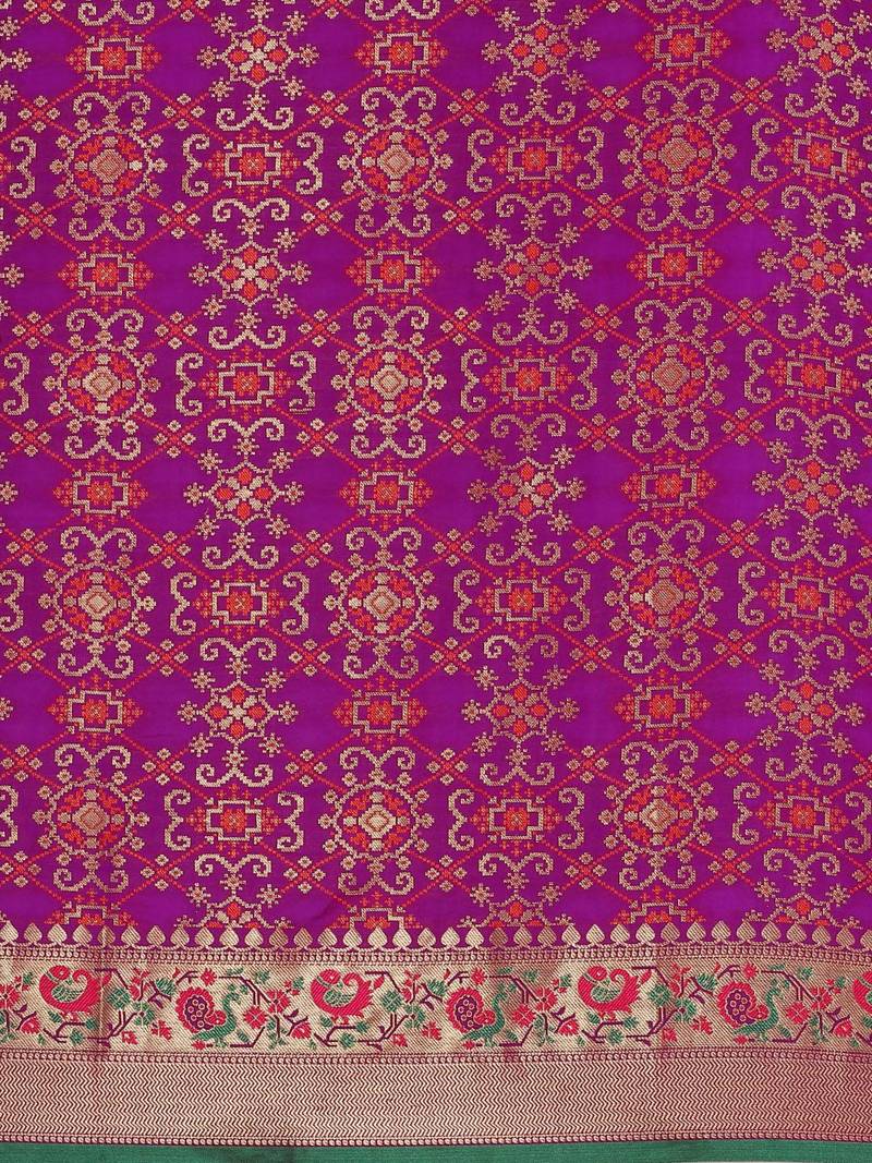 purple ethnic motifs zari silk blend patola saree