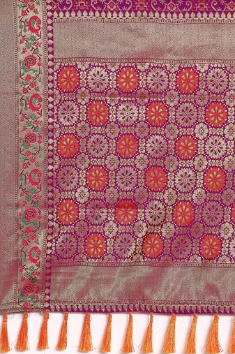 purple ethnic motifs zari silk blend patola saree