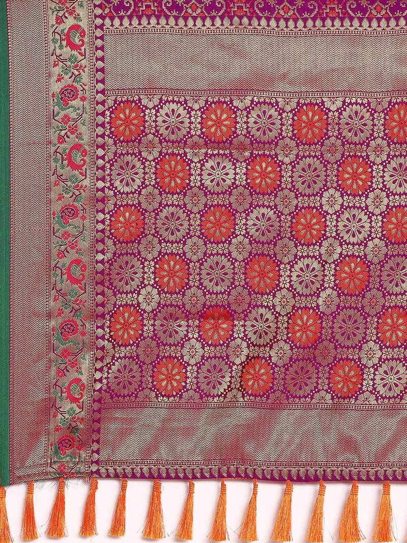 purple ethnic motifs zari silk blend patola saree