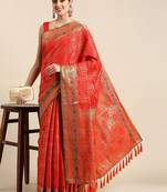 red ethnic motifs zari silk blend patola saree