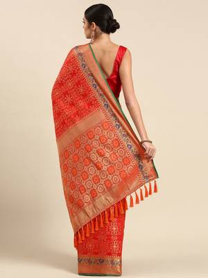 red ethnic motifs zari silk blend patola saree 3