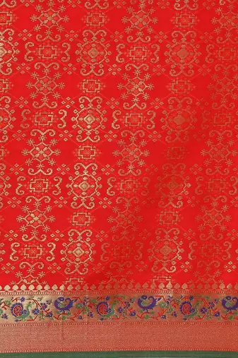 red ethnic motifs zari silk blend patola saree