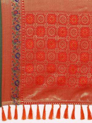 red ethnic motifs zari silk blend patola saree 5