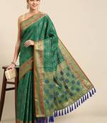 teal ethnic motifs zari silk blend patola saree