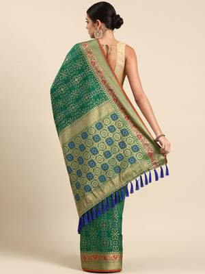 teal ethnic motifs zari silk blend patola saree 3