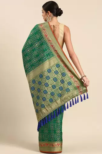teal ethnic motifs zari silk blend patola saree