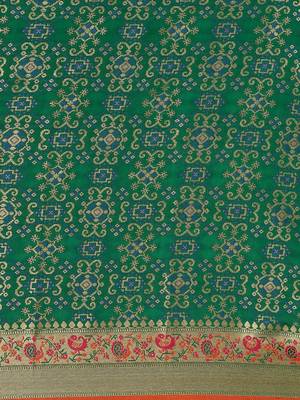 teal ethnic motifs zari silk blend patola saree 4