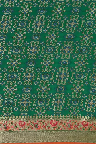 teal ethnic motifs zari silk blend patola saree