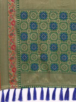 teal ethnic motifs zari silk blend patola saree 5