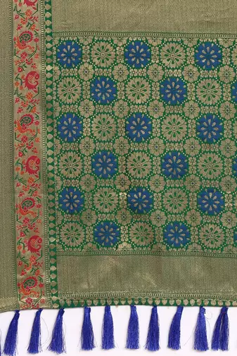 teal ethnic motifs zari silk blend patola saree