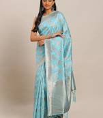 blue blue & gold-toned woven design zari silk blend banarasi saree