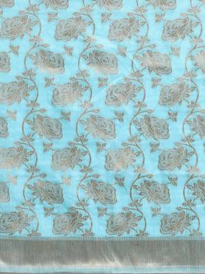 blue blue & gold-toned woven design zari silk blend banarasi saree 3