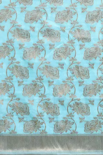 blue blue & gold-toned woven design zari silk blend banarasi saree