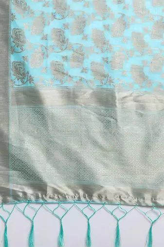 blue blue & gold-toned woven design zari silk blend banarasi saree
