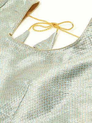 blue blue & gold-toned woven design zari silk blend banarasi saree 5
